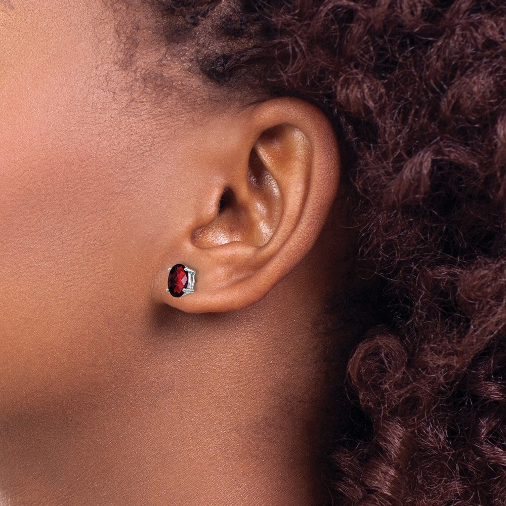 Shop Stylish 14K White Gold Oval Garnet Earrings - 7x5mm, Affordable Luxury!