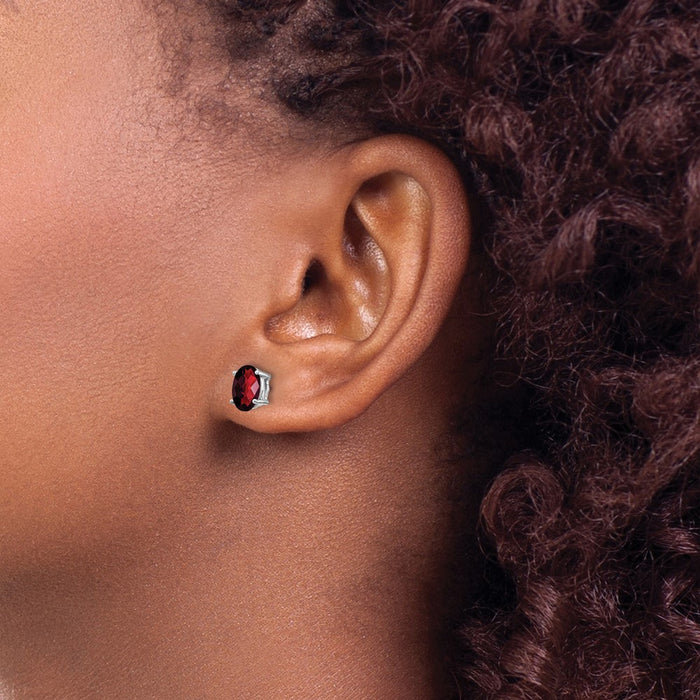 Shop Stylish 14K White Gold Oval Garnet Earrings - 7x5mm, Affordable Luxury!-3