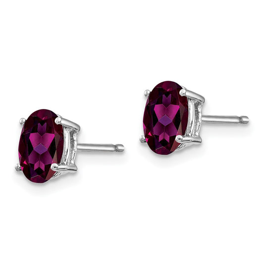 Exclusive 14K White Gold Oval Stud Earrings with Rhodolite Garnet - Stylish Value
