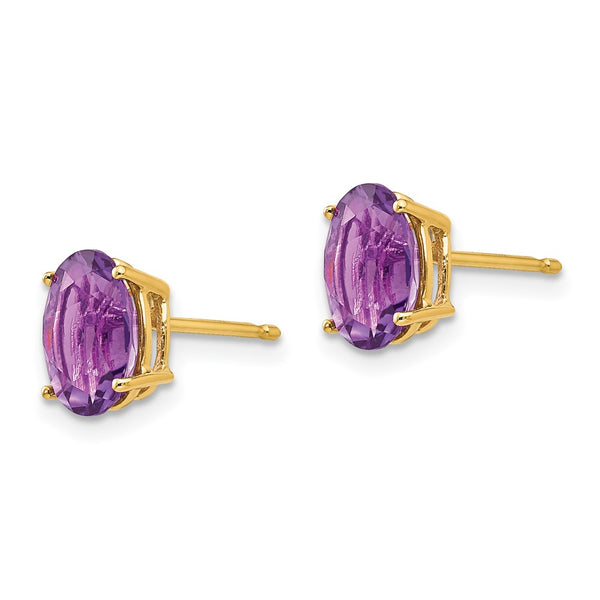 14K Gold 8x6mm Oval Amethyst Earrings