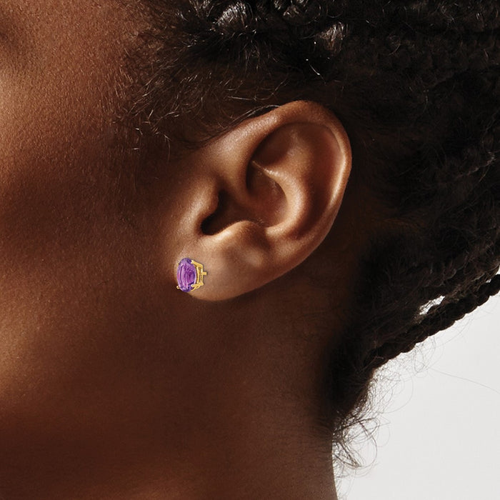 Buy Exclusive 14K Gold 8x6mm Oval Amethyst Earrings - Stylish Value Piece-3