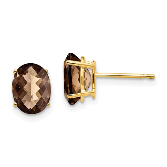 Buy Exclusive 14K Gold 8x6mm Oval Checker-Cut Smoky Quartz Earrings - Stylish Value!