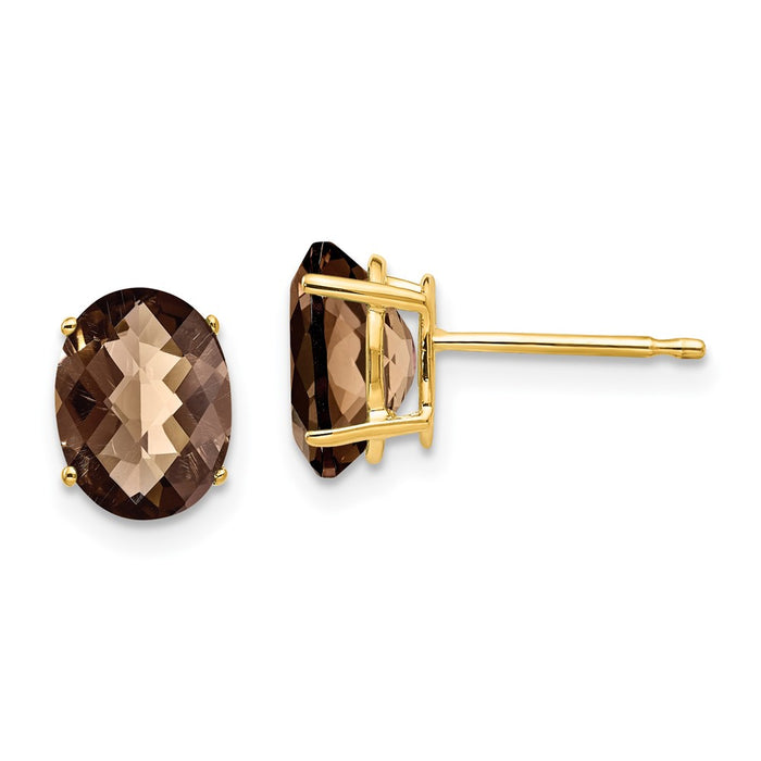 Buy Exclusive 14K Gold 8x6mm Oval Checker-Cut Smoky Quartz Earrings - Stylish Value!-1