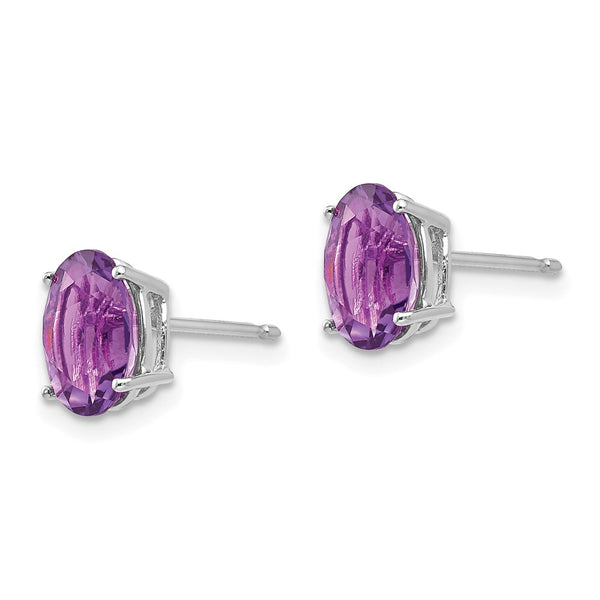 14K White Gold Oval Amethyst Earrings - 8x6mm