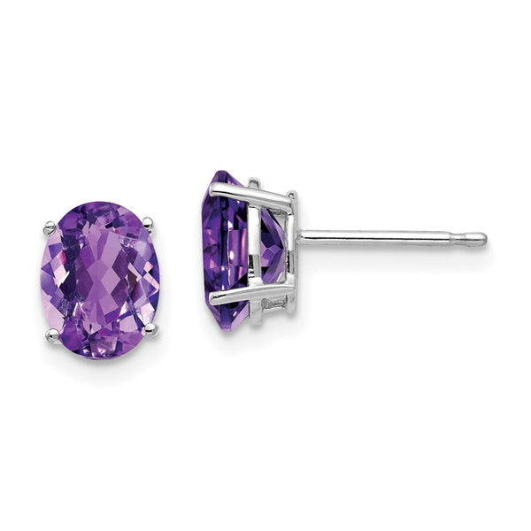 14K White Gold Oval Amethyst Earrings - 8x6mm