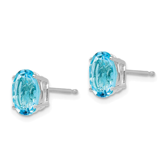 High-Quality 14K White Gold Oval Blue Topaz Earrings - 8x6mm, Affordable Luxury