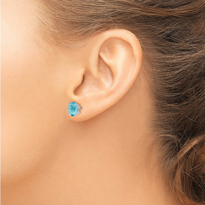 High-Quality 14K White Gold Oval Blue Topaz Earrings - 8x6mm, Affordable Luxury-3