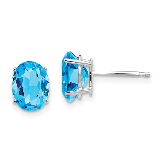 High-Quality 14K White Gold Oval Blue Topaz Earrings - 8x6mm, Affordable Luxury