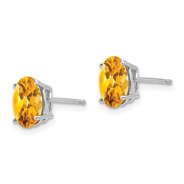 14K White Gold Oval Citrine Earrings - 8x6mm