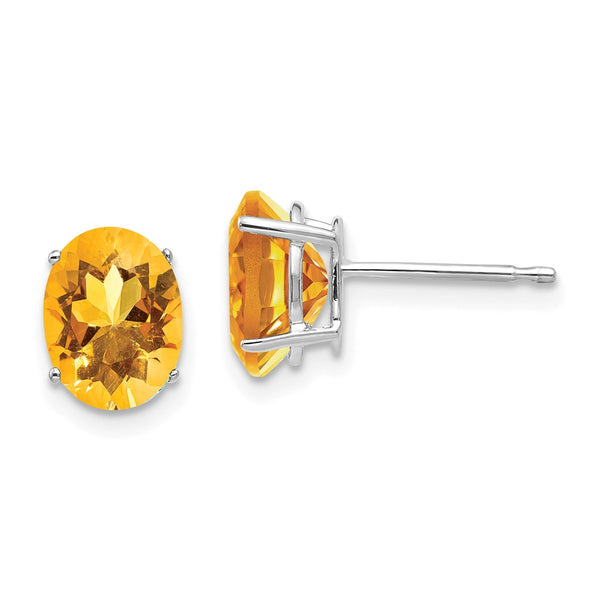 14K White Gold Oval Citrine Earrings - 8x6mm