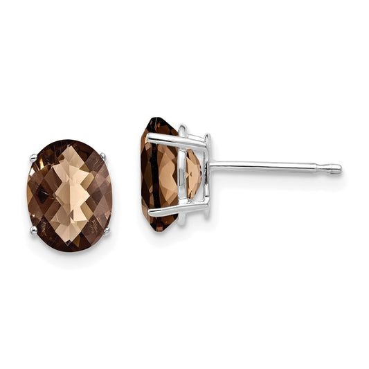 Buy Stylish 14K Gold Smoky Quartz Earrings - 8x6mm, Checker-Cut Design