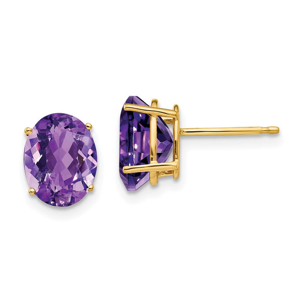 14K Gold 9x7mm Oval Amethyst Earrings - Style GR1-1014802