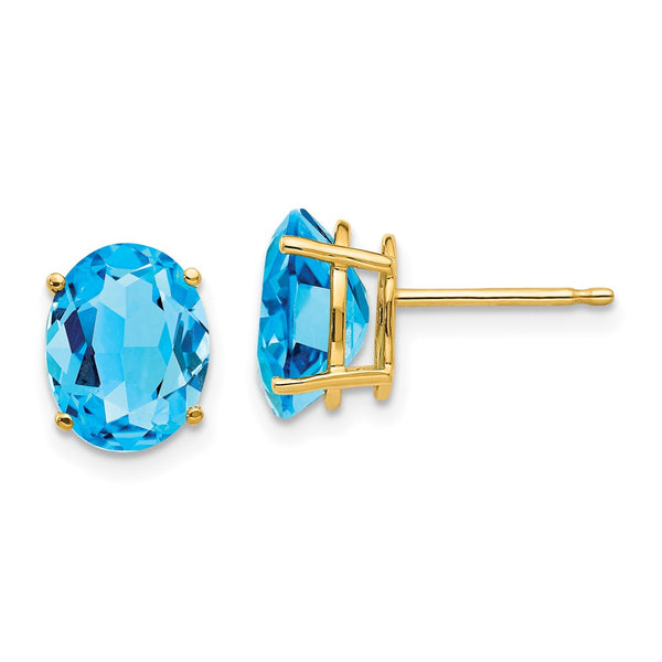 14K Gold Oval Blue Topaz Earrings - 9x7mm - Style GR1-1014810