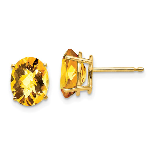 Buy Stylish 14K Gold 9x7mm Oval Citrine Checkerboard Earrings - Luxury Value