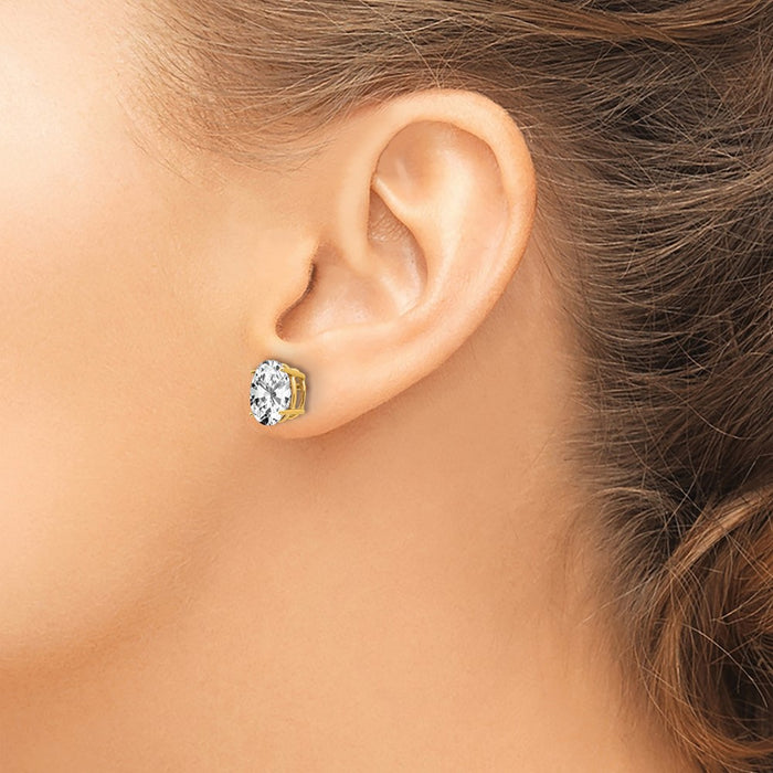 Shop Stylish 14K Gold 9x7mm Oval CZ Stud Earrings - Luxury & Value!-3