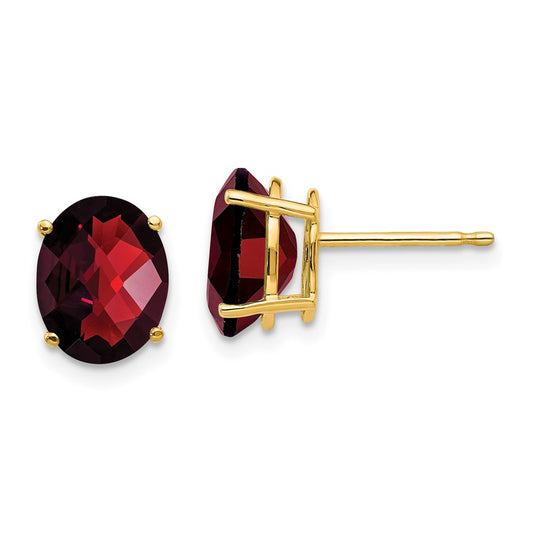 Buy Exclusive 14K Gold 9x7mm Oval Garnet Checkerboard Earrings - Stylish Value!
