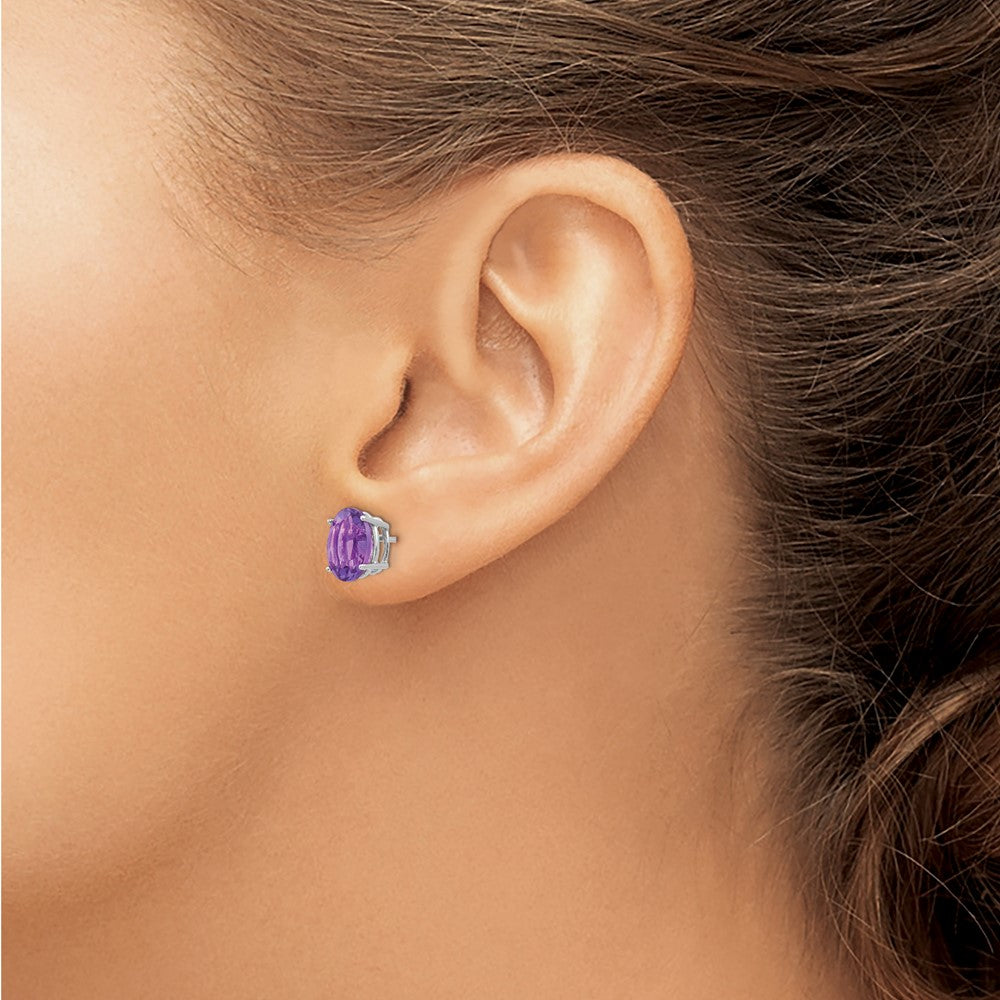 Designer 14K White Gold Oval Amethyst Earrings - 9x7mm, Stylish Value