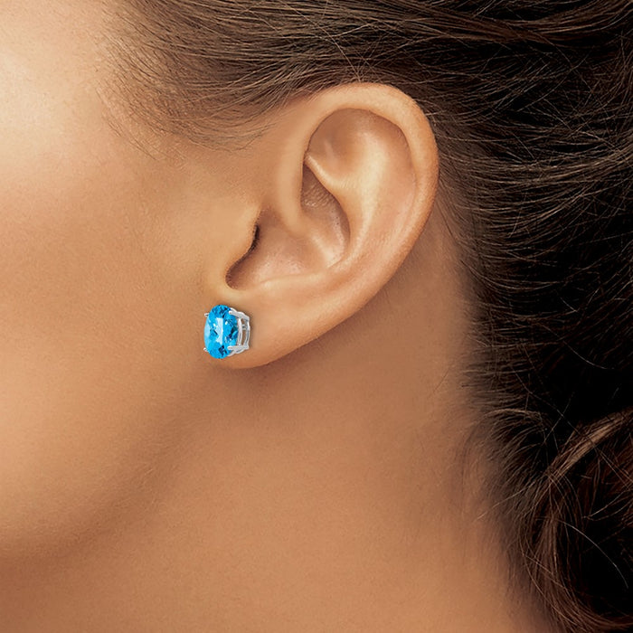 Exclusive 14K White Gold Oval Blue Topaz Earrings - 9x7mm, Stylish Value-3