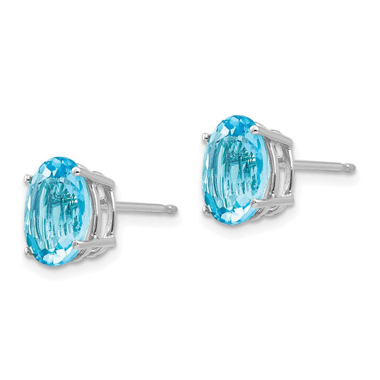 High-Quality 14K White Gold Oval Blue Topaz Earrings - 9x7mm, Stylish Value!