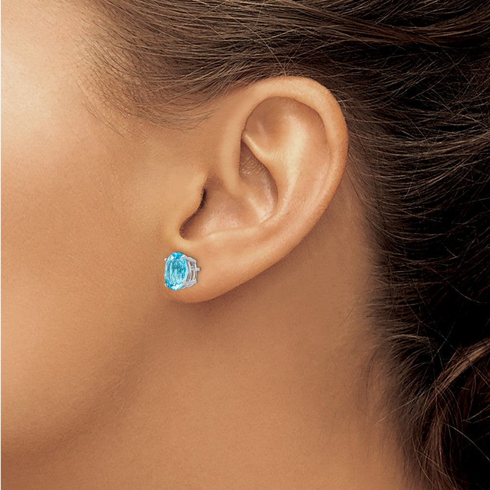 High-Quality 14K White Gold Oval Blue Topaz Earrings - 9x7mm, Stylish Value!