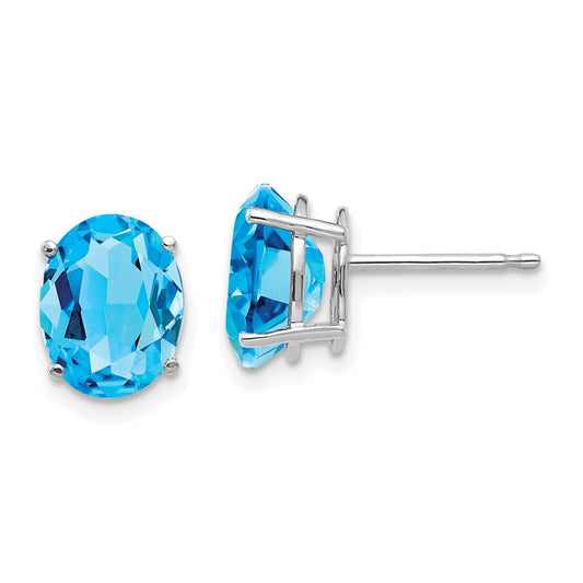 High-Quality 14K White Gold Oval Blue Topaz Earrings - 9x7mm, Stylish Value!