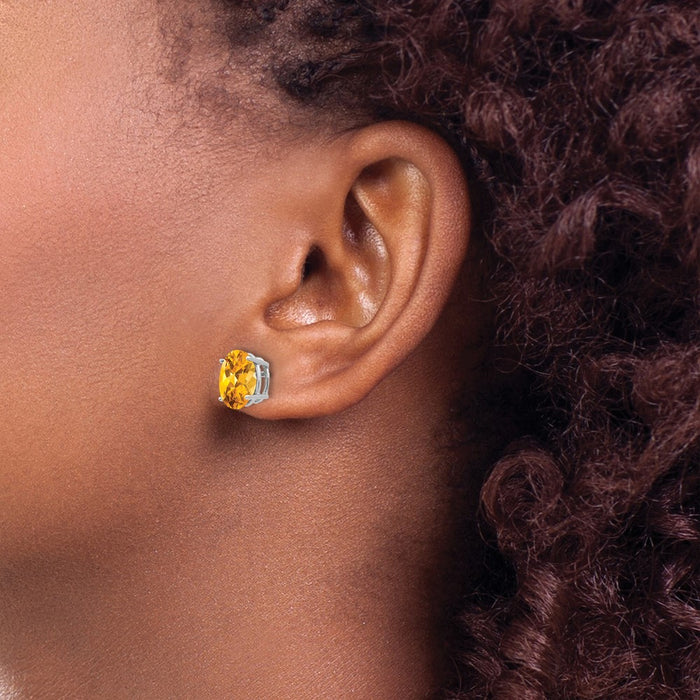 High-Quality 14K White Gold Oval Citrine Earrings - 9x7mm, Stylish Value!-3
