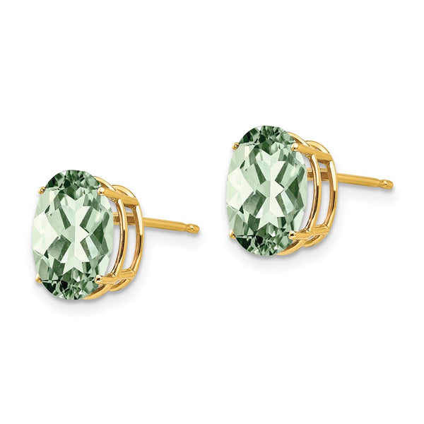 14K Gold 10x8mm Oval Green Quartz Earrings - Style GR1-1014869