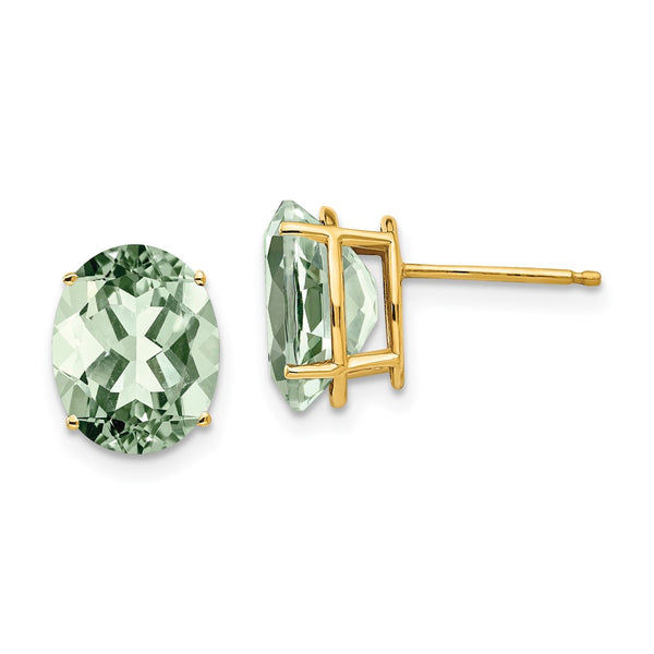14K Gold 10x8mm Oval Green Quartz Earrings - Style GR1-1014869