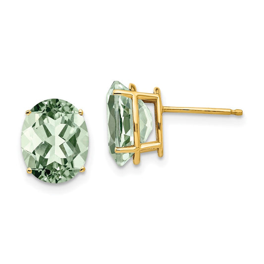 Buy Stylish 14K Gold 10x8mm Oval Green Quartz Earrings - Luxury Value!