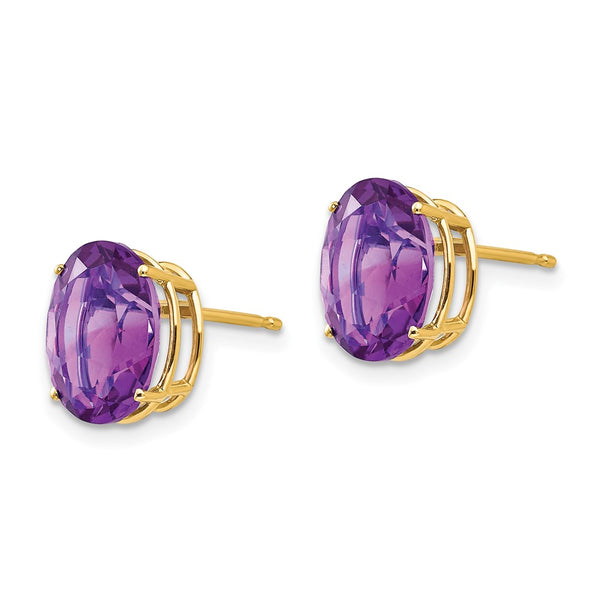 14K Gold 10x8mm Oval Amethyst Earrings
