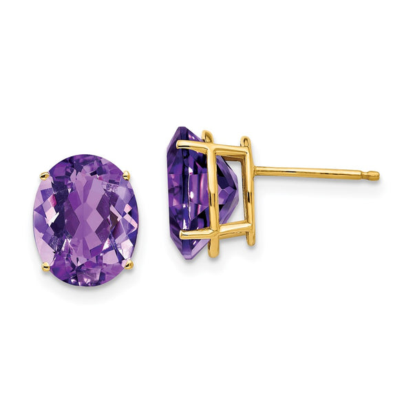 14K Gold 10x8mm Oval Amethyst Earrings