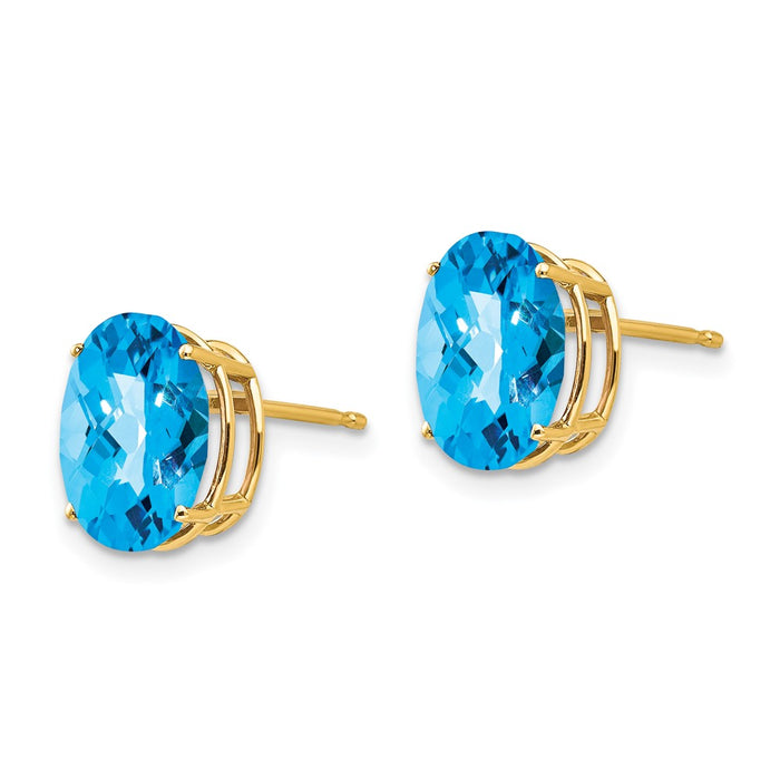 Buy Exclusive 14K Gold 10x8mm Oval Blue Topaz Earrings - Stylish & Luxury!-2