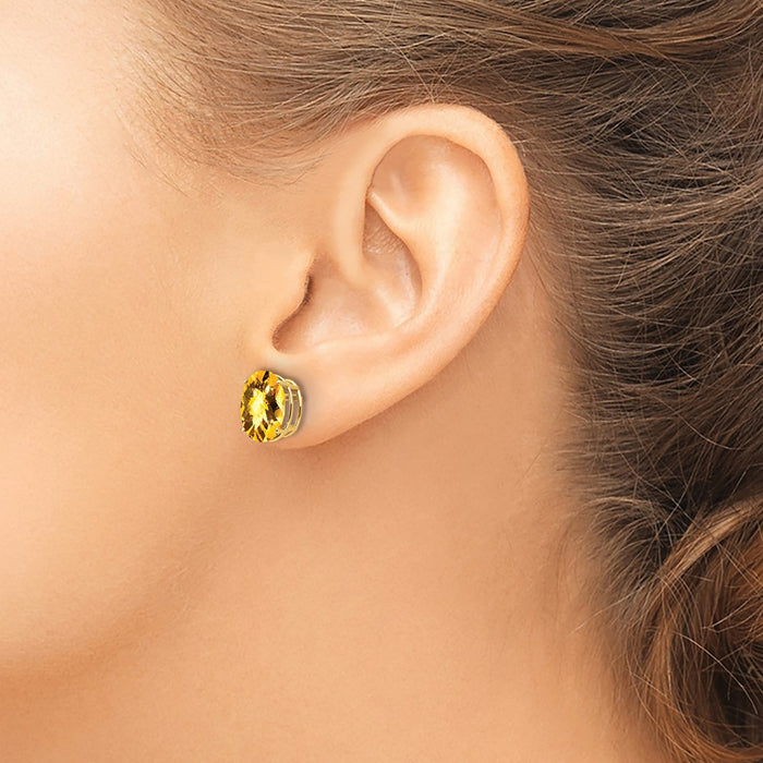 Shop Stylish 14K Gold 10x8mm Oval Citrine Checkerboard Earrings - Luxury Value-3