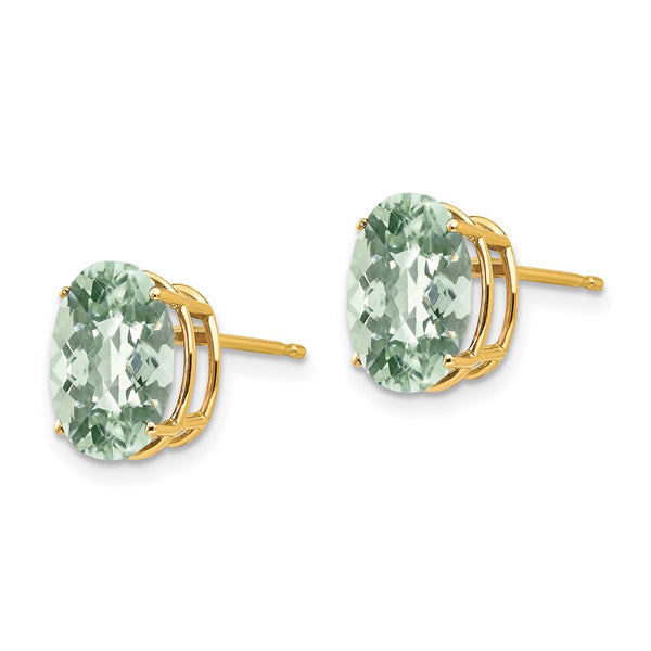 14K Gold Green Quartz Earrings - 10x8mm Oval