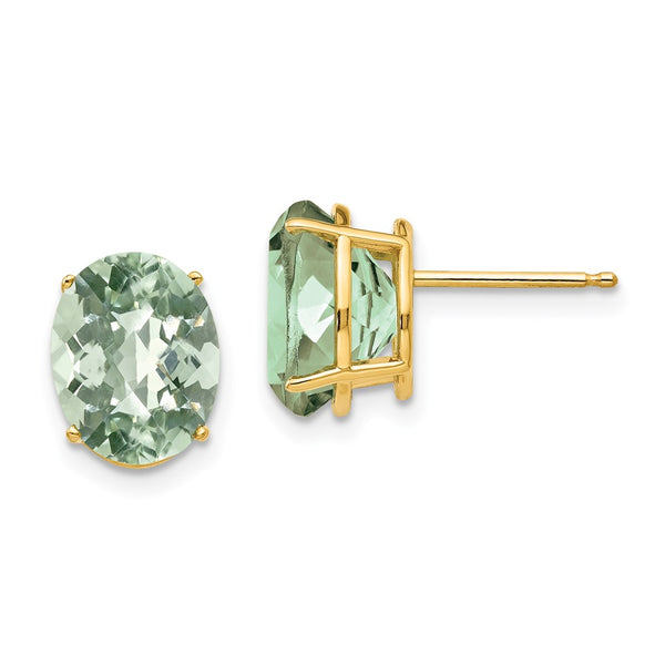 14K Gold Green Quartz Earrings - 10x8mm Oval