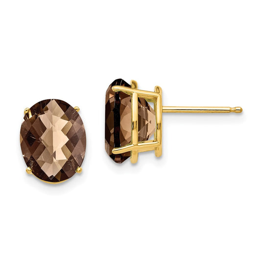 Buy Stylish 14K Gold Smoky Quartz Earrings - 10x8mm Oval, Luxury Design