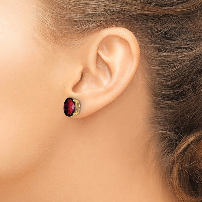 Buy Exclusive 14K Gold 10x8mm Oval Garnet Checkerboard Earrings - Stylish Value-3