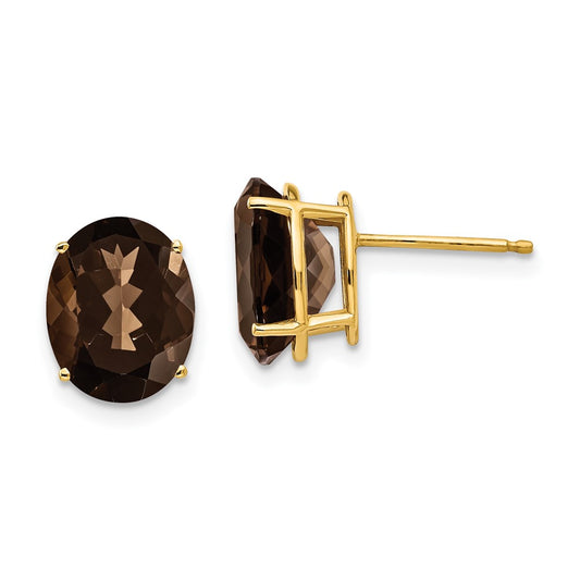 High-Quality 14K Gold Earrings with 10x8mm Smoky Quartz - Stylish Value!