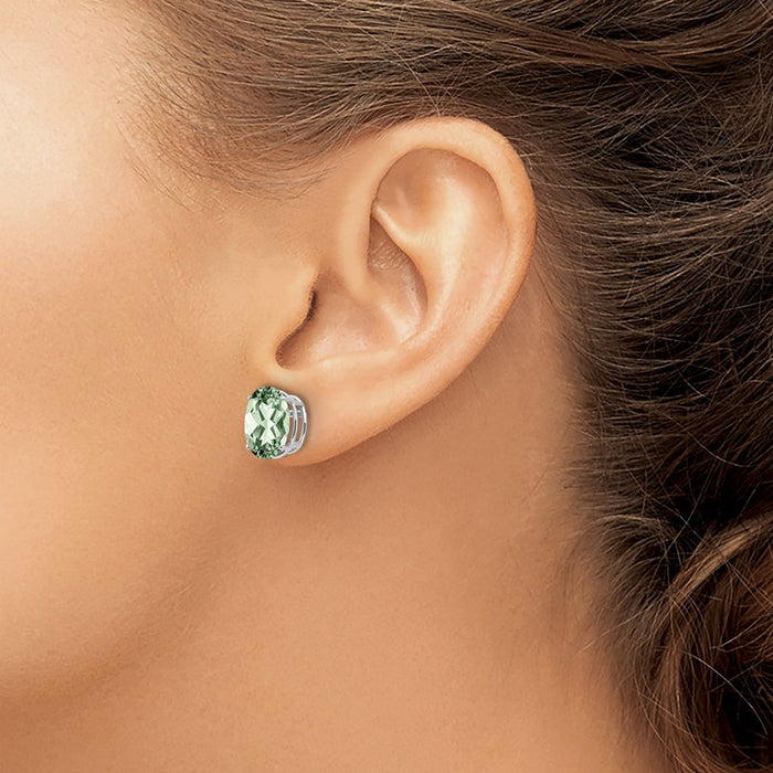 High-Quality 14K Gold 10x8mm Oval Green Quartz Earrings | Stylish Value Offer-3