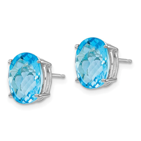 Exclusive 14K White Gold Oval Blue Topaz Earrings 10x8mm - Stylish Value!