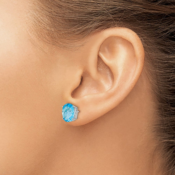 Exclusive 14K White Gold Oval Blue Topaz Earrings 10x8mm - Stylish Value!-3