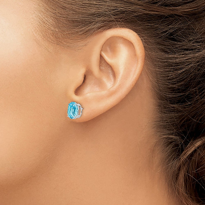 Buy 14K White Gold Oval Blue Topaz Stud Earrings - Stylish & Affordable Luxury-3