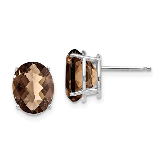 Shop Stylish 14K Gold 10x8mm Oval Checker-Cut Smoky Quartz Earrings