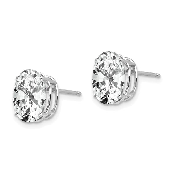 14K White Gold Oval Cubic Zirconia Earrings - 10x8mm