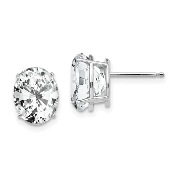 14K White Gold Oval Cubic Zirconia Earrings - 10x8mm