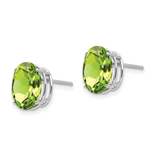 14K White Gold Oval Peridot Earrings - 10x8mm