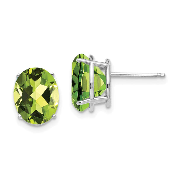 14K White Gold Oval Peridot Earrings - 10x8mm