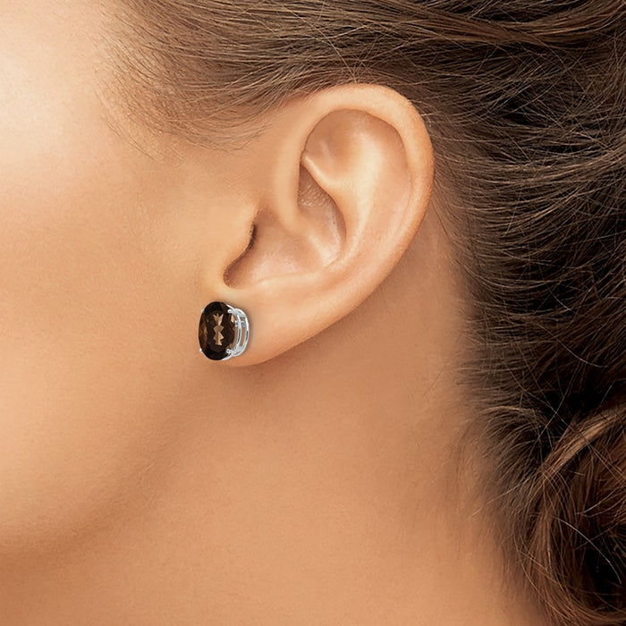 Shop Stylish 14K Gold 10x8mm Oval Smoky Quartz Earrings - Luxury Value Offer!-3