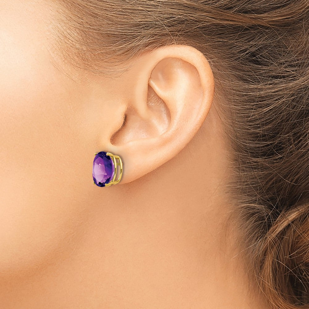High-Quality 14K Gold Oval Amethyst Drop Earrings, 12x10mm - Stylish Value!
