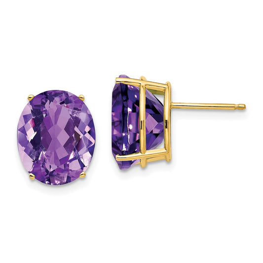 High-Quality 14K Gold Oval Amethyst Drop Earrings, 12x10mm - Stylish Value!